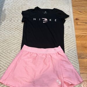 Nike tennis outfit black top pink skort size L
